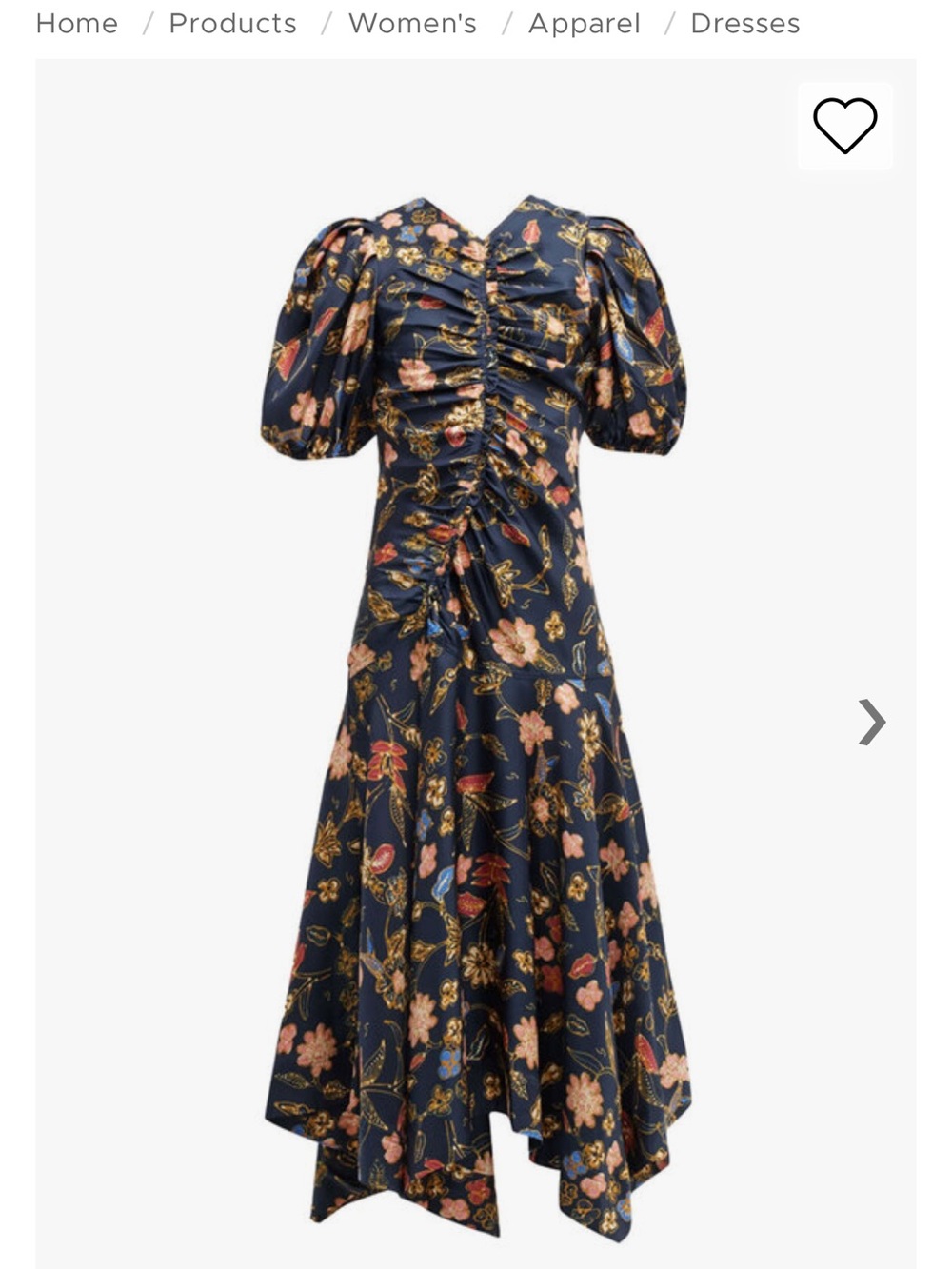 Ulla Johnson Navy Floral Puff-Sleeve Ruched Asymmetrical Midi Dress